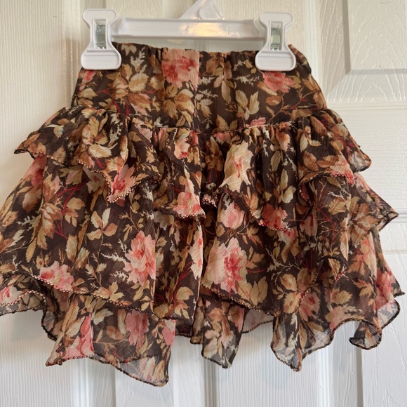 Ralph Lauren Girl's Brown and Pink Flowy Floral Ruffle Tier Skirt Size 3T - Picture 7 of 8